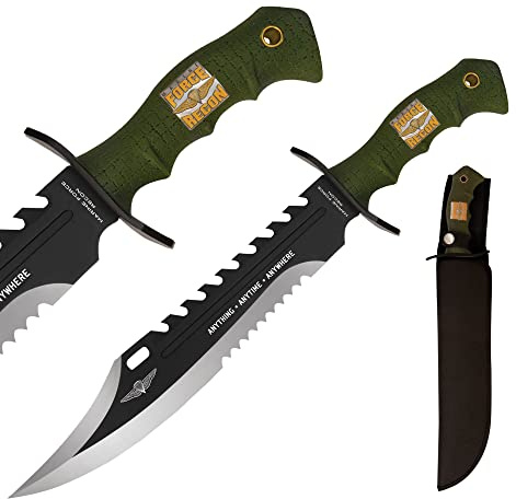 Anytime Anywhere Marine Recon Messer und Scheide, USMC Sawback Messer, Survival Messer feststehende Klinge, Edelstahl Knife mit Scheide 29,2cm,Outdoor Messer, Bushcraft Messer & Jagdmesser