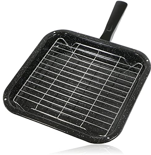 Spares2go Small Square Grill Pan, Rack & Detachable Handle Compatible with Zanussi Oven Cookers