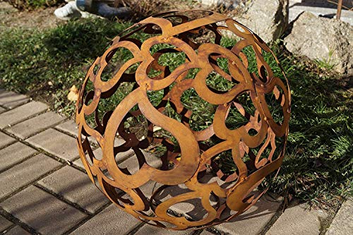 Dewoga Edelrost Kugel Herzen mit Standring Durchmesser 40cm Gartendekoration