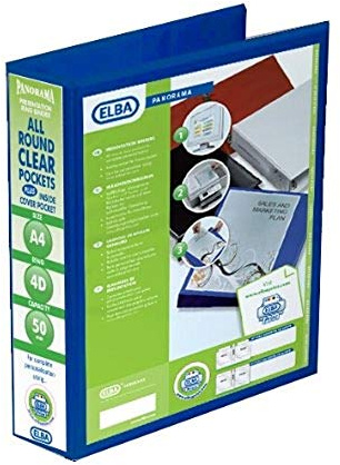Emgee Presentation Ring Binder PVC 4 D-Ring 50mm Capacity A4 Blue Ref 560332 [Pack of 4]
