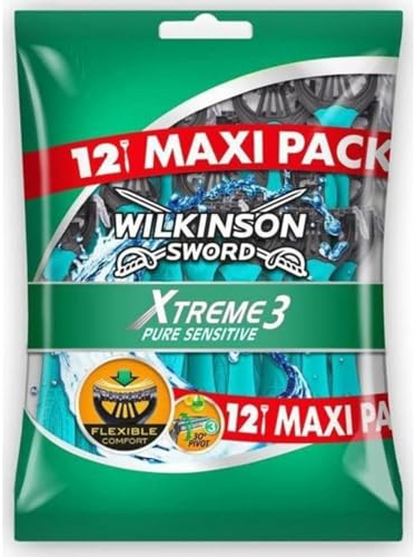 Wilkinson Sword Xtreme 3 Pure Sensitive Comfort Einwegrasierer für Herren, 12er-Pack (Verpackung kann variieren)