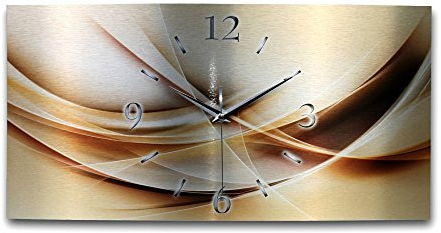 Kreative Feder „Abstrakt Gold“ - Designer-Wanduhr aus gebürstetem Aluminium in Zwei Größen mit leisem Uhrwerk (Abstrakt Gold, Funkuhr 80x40cm)