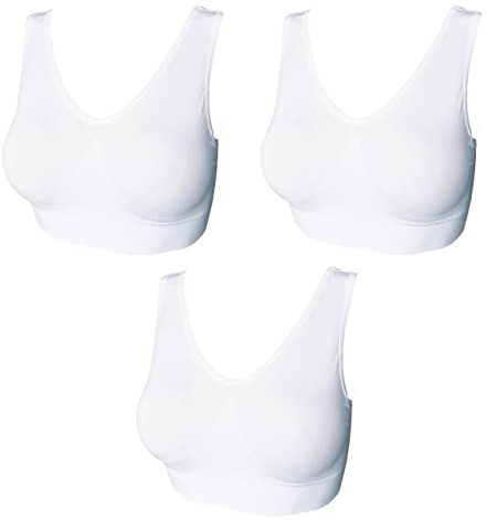 UtopyaUK 3 6 9 Pack Comfort Bra Women Girls Crop Top Seamless Bra Sleep Yoga Bralette Stretch Bras Sports Vest Wireless Post Surgery Bra Wire Free, 3 White, M