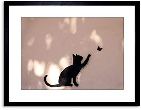 Wee Blue Coo Photo Cat Butterfly Silhouette Graffiti Framed Wall Art Print