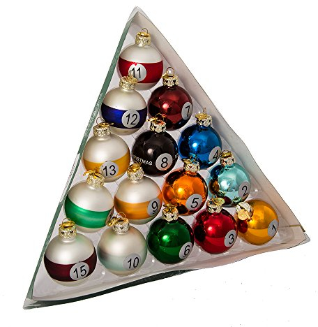Kurt Adler Coffret de 15 Boules de Billard de 40 mm en Verre
