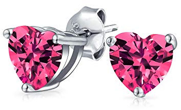Orecchini A Perno A Forma Di Cuore CZ Rosa Fucsia Piccoli Per Donne Per Fidanzata Rubino Simulato In Zirconi Cubici In Argento Sterling