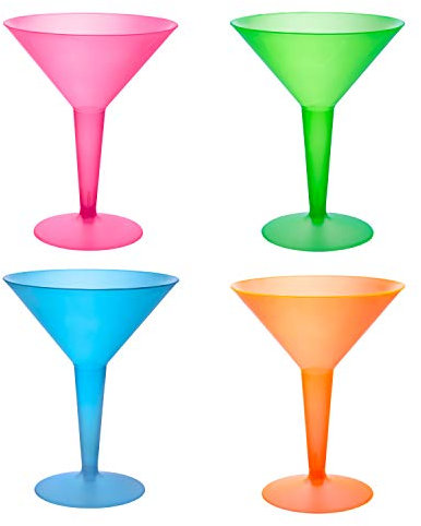 Party Essentials N81290 Brights Plastic 2-Piece Martini Glass, 8-Ounce Capacity, Assorted Neon Pink/Green/Blue/Orange (Case of 144)