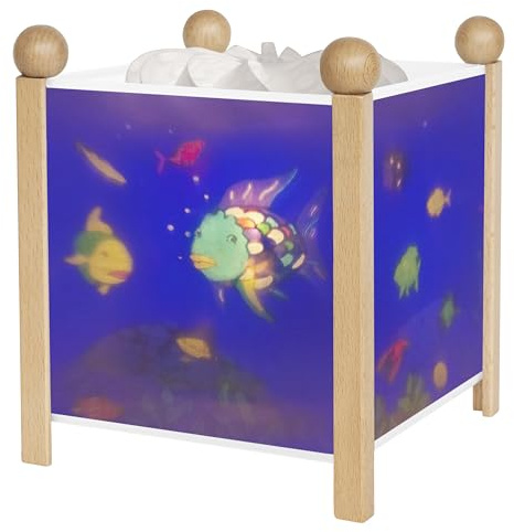 Trousselier - Regenbogenfisch - Nachtlicht - Magische Laterne - Ideales Geburtsgeschenk - Farbe Holz natur - animierte Bilder - beruhigendes Licht - 12V 10W Glühbirne inklusive - EU Stecker