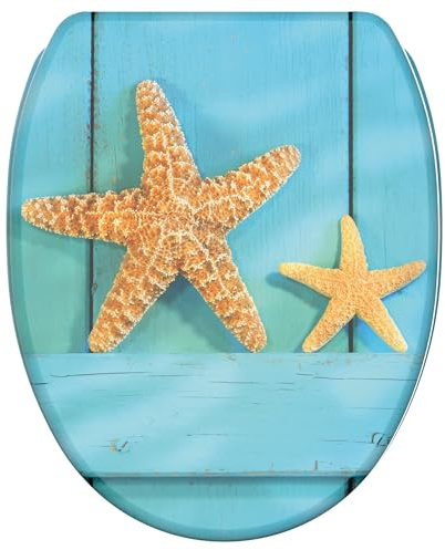 Sanilo WC Sitz mit Absenkautomatik, einfache Montage, aus Holz, Starfish | Toilettendeckel mit Soft-Close, hochwertige Oberfläche und stabile Scharniere, inkl. Montagematerial und Videoanleitung