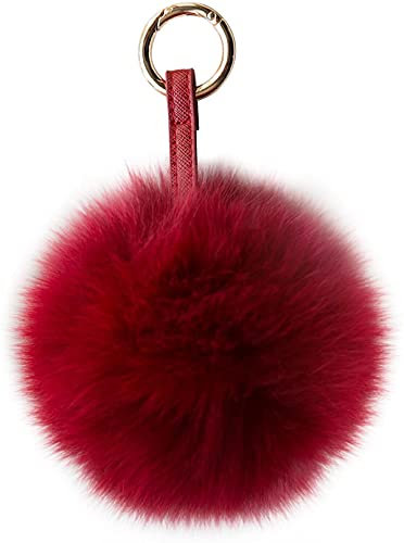 NOVAGO PomPon Bijou de sac en fourrure, qualité supérieure garantie, diamètre 13 cm (Renard Bordeaux)