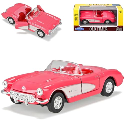 Welly Chevrolet Corvette C1 Cabrio Pink Offen 1953-1962 ca 1/43 1/36-1/46 Modell Auto mit individiuellem Wunschkennzeichen