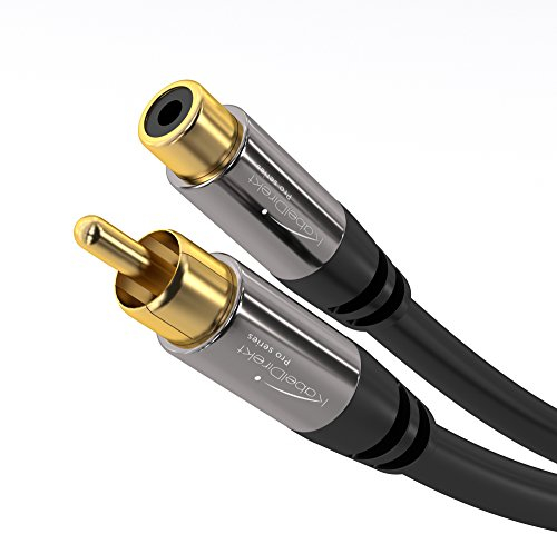 KabelDirekt – Cinch-Verlängerungskabel – 5 m – besonders bruchfestes Hybid-Kabel für brillante Tonqualität (Subwoofer/Audio-Kabel, RCA-Stecker zu Buchse, ideal für Verstärker/HiFi, analog & digital)