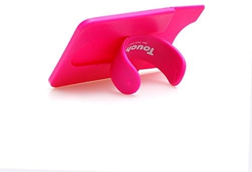 System-S 2-in-1 Kartenhalter Etui und One Touch Ständer Standfuss für Handy Smartphones Magenta