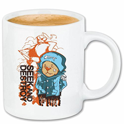 Reifen-Markt Kaffeetasse KLEINER ESKIMO BÄR MIT FISCH AUF DER MÜTZE ITALO EISZEIT IGLU Keramik 330 ml in Weiß