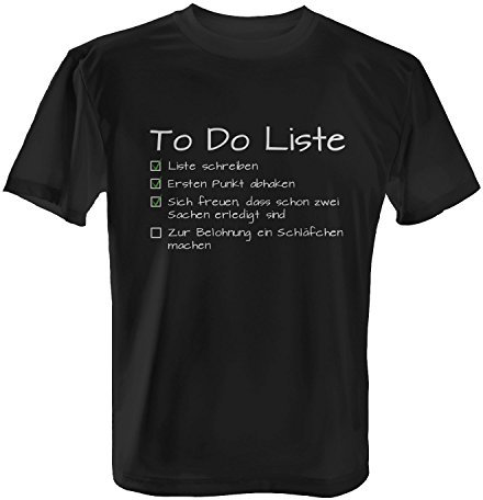 Fashionalarm to Do Liste - Herren T-Shirt Fun Shirt Spruch Spaß Arbeit Job fleißig faul lustig Schläfchen Schlafen Belohnung Prokrastination Prokrastinieren, Farbe:schwarz;Größe:XL