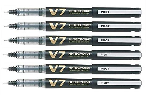 BeGreen Pilot V7 Liquid Ink Rollers Set of 6 Rechargeable Black Medium Point