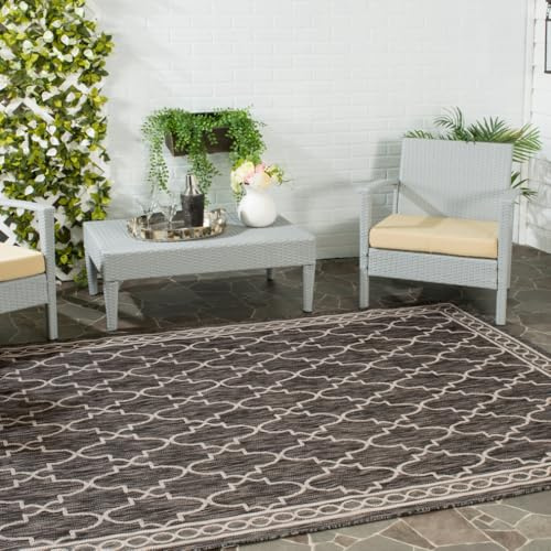 SAFAVIEH Washable Rug Outdoor Courtyard Collection - 5'3 x 7'7, Black & Beige, Non-Shedding & Easy Cleaning, Ideal for Patio, Backyard, Mudroom (CY8871-36621)