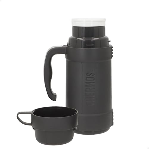Thermos Botella térmica, Gris, Incluye 2 Tazas, Asa ergonómica, Aislamiento Doble Pared, Rendimiento térmico 12 Horas Calor, 24 Horas frío, Botellas Termo