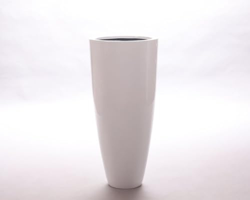 Elegant Einrichten Fiberglas-Blumenkübel rund-konisch (D30xH60cm) in Hochglanzweiß