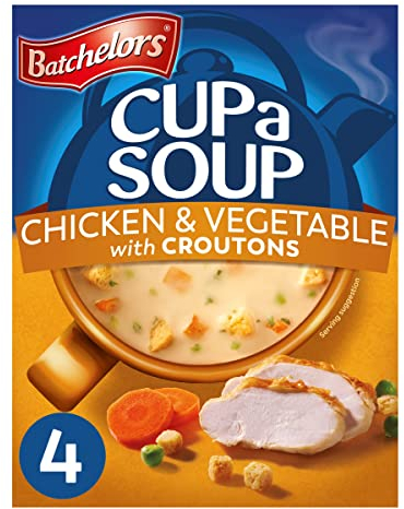 Batchelors Cup a Soup 4 Chicken & Vegetable with Croutons Instant Soup Sachets, 4 Sachets, 110 g Box (Pack of 1)