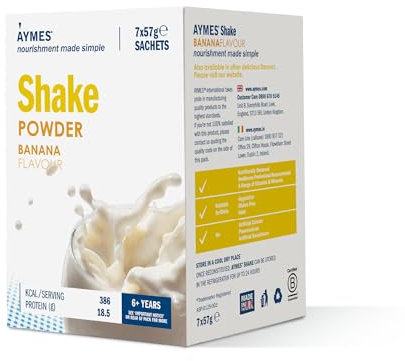 AYMES - High Protein Nutritional Powder Shakes - Banana - 7 Servings - Milkshake-Style Drink Mix - Gluten Free, Vegetarian, Halal & Kosher Suitable - For Ages 3+ and Adults