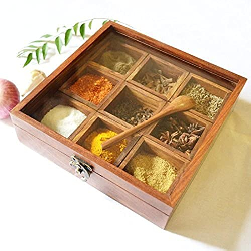 Stylla London Masala Karton mit Oben und Löffel, Holz, braun, 10.71 X 10.39 X 4,09 cm Breite cm