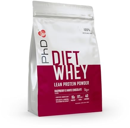 PhD Nutrition Diet Proteine Whey in polvere 1kg Lampone & Cioccolato bianco, Proteine in polvere ipocaloriche a supporto della dieta, Con 16g di proteine per porzione