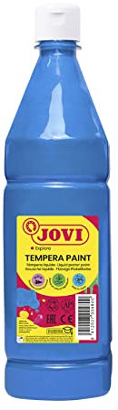Jovi - Gouache liquide, bouteille de 1L, Couleur Bleu Clair, Peinture à base d'ingrédients naturels, Facile à laver, Sans gluten, Idéal pour l'école (51121)