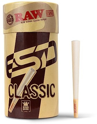 RAW Cones Classic King Size | 100 Pack | Natural Pre Rolled Rolling Paper with Tips & Packing Sticks Included