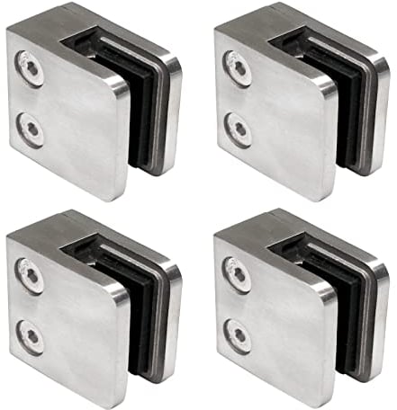 PRIOstahl Glashalter Glasklemmen Abstandhalter Klemmhalter - 4 Stück 45 x 45 x 26 mm Anschluss: Flach für Glas 6,76 mm Glasklemmhalter Glasplattenhalter für Geländer Treppengeländer aus Edelstahl V2A
