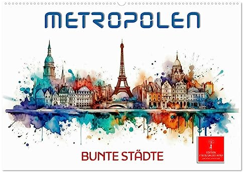 Skylines - bunte Städte (Wandkalender 2025 DIN A2 quer), CALVENDO Monatskalender