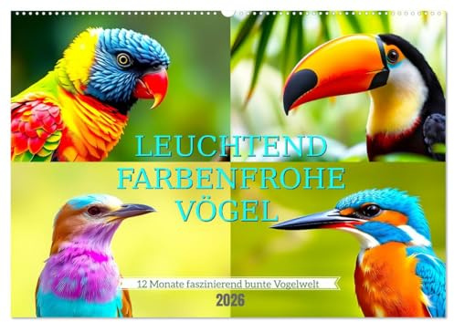 Leuchtend farbenfrohe Vögel (Wandkalender 2026 DIN A2 quer), CALVENDO Monatskalender: Farbenprächtige bunte liebenswerte Vögel (CALVENDO Tiere)