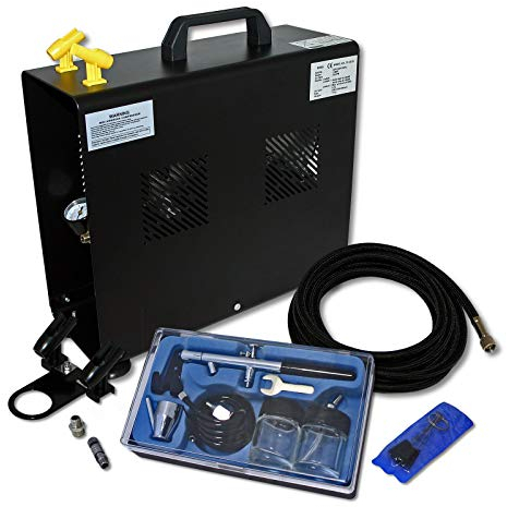 WilTec Kit Airbrush avec compresseur AS 196A – réservoir 3 L 30-35 l/Min – Pistolet aérographe 128, Godets & Accessoires – pour débutants et Pros – Aérographie, Tatouage, Nail Art, Peinture