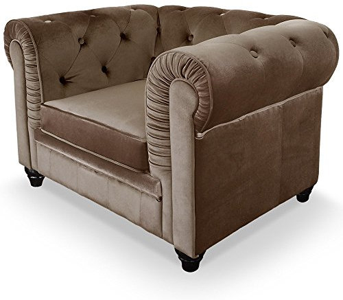 Menzzo Grand Fauteuil Chesterfield - Sessel mit Samtbezug Taupe