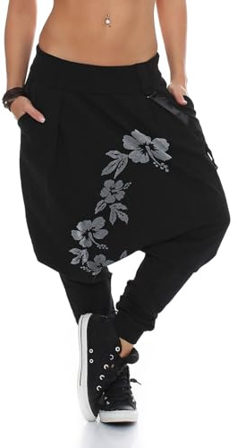 Malito Damen Haremshose 91085 | tiefer Schnitt, Flower Print, Baggy zum Tanzen, Sweatpants, Jogginghose