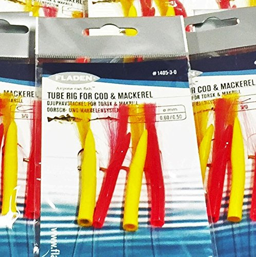 FLADEN (Min of 23 Packs of TUBE RIG - 4 Hooks - Sea Fishing Lure Rig (Hook Size 3/0) - Excellent Deep Sea Rig for Cod and Mackerel [17-1405-3/0-25]