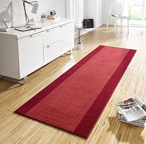 Hanse Home Teppich Läufer Band 80x400cm – Teppichläufer Weicher Kurzflor Teppich Modernes Design Läufer für Flur, Schlafzimmer, Kinderzimmer, Badezimmer, Wohnzimmer, Küche Dekoläufer – Rot
