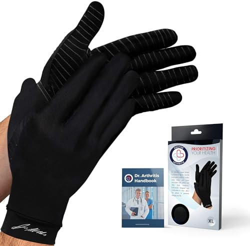 Doctor Developed Full Length Arthritis Gloves, Copper Gloves/Compression Gloves and Handbook - Relief from Joint Symptoms, Raynauds Disease, Carpal Tunnel (XL Pair)