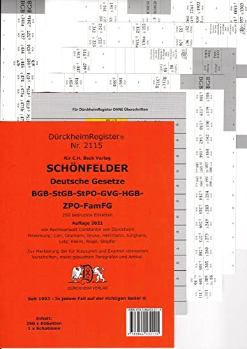 DürckheimRegister HABERSACK, Gesetze und §§: 250 Registeretiketten (sog. Griffregister) für die wichtigsten §§ im BGB, StGB, StPO, ZPO im HABERSACK, ... usw.) • In jedem Fall auf der richtigen Seite