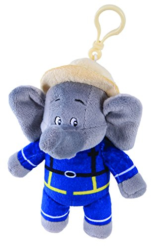 Benjamin Blümchen Kuscheltier Feuerwehrmann mit Sound und Anhänger 10834, weiche Plüschfigur mit original Stimme und praktischen Clip, ca. 15 cm groß von Jazwares