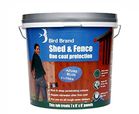 Bird Brand, Child, Pet and Plant Safe, Quick Drying Shed And Fence One Coat Protection Paint - 5 Litre - Azure Blue