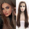 xiweiya seda larga recta pelo natural marrón lado parte sintético Lace Front Peluca para mujer sin pegamento Fibra resistente al calor pelo peluca
