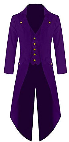 Homme Veste Costume en Queue De Pie Longue Slim Fit Steampunk Gothique Déguisement Manteau Cosplay Halloween Violet S