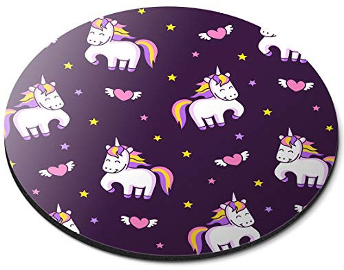 Fun Purple Unicorn Horse - Flexible Round 5mm Rubber Mouse Mat Pad Office Home Novelty Printed Desk Accessory 2110
