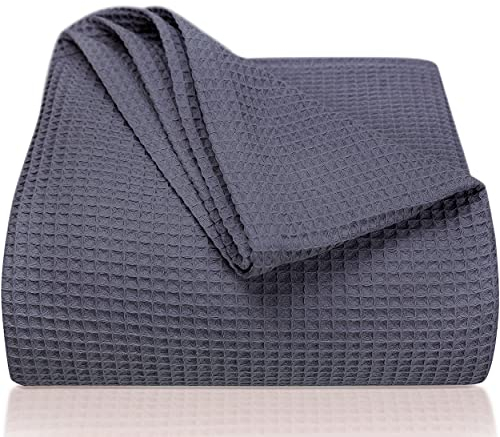 LAYNENBURG Premium Tagesdecke 180 x 220 cm - Waffelpique 100% Baumwolle - leichte Wohndecke Waffeloptik - Baumwolldecke als Bett-Überwurf, Sofa-Überwurf, Couch-Überwurf - Sofa-Decke (anthrazit)