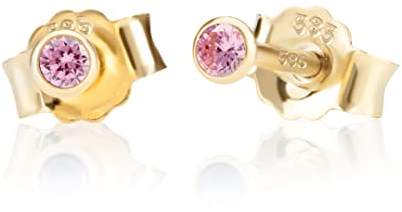 NKlaus Paar 2,0mm 585 Gelb Gold 14 Karat Ohrstecker Kristall Zirkonia Pink Butterfly Verschluss Damen Mädchen 10993
