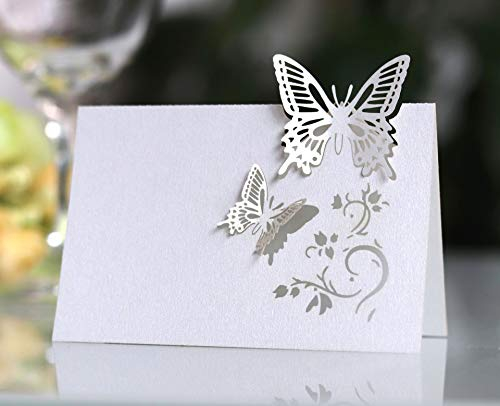 iKesoce 50 Stück Tischkarten mit Schmetterlingen, Tischkarten für Hochzeit, Tisch, Kommunion, Taufe, Geburtstag