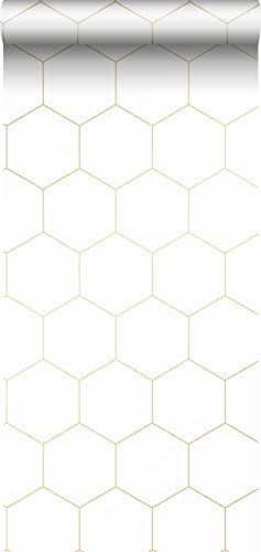 ESTAhome papier peint hexagone blanc et or - 139312-0,53 x 10,05 m