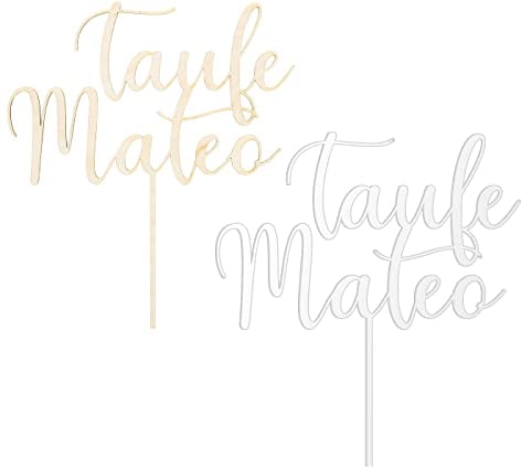 Cake Topper Taufe personalisiert Torten Kuchen Deko Tortenstecker - aus Holz, superfeine hochwertige Gravur, 15 cm, Birke Multiplex