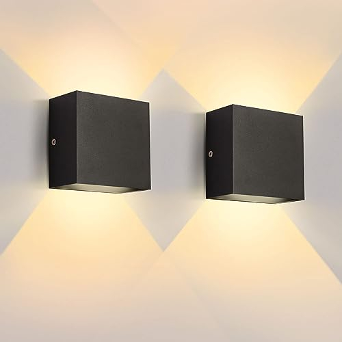 Lureshine Wandleuchte LED Innen 2er Set, 10x10x5cm Up an Down Wandlampe, Aluminium-Druckguss Wandleuchte 10w Schwarz, 3000K Warmweiß, für Wohnzimmer Garage
